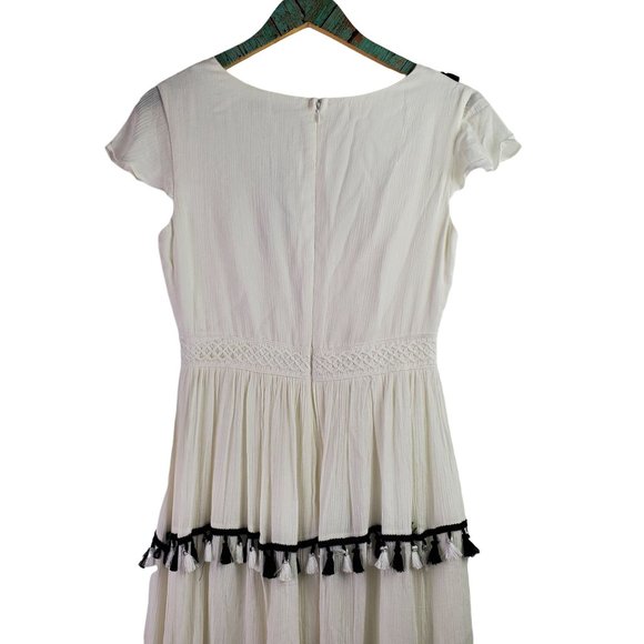 INA [i:na] Black and White Spanish Tassel Maxi Dress w/ Butterfly Cap Sleeve, S - Picture 4 of 12